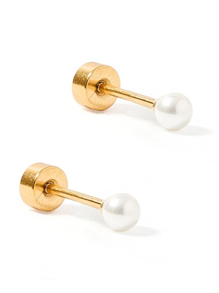 Screwback Stud Earrings - Payton Pearl White 3mm for wholesale by LINNY CO