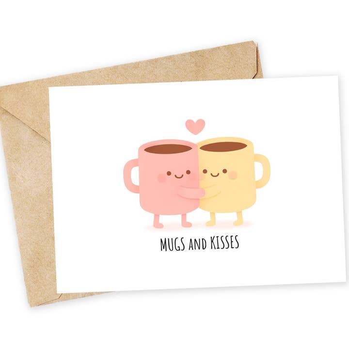 TASSEN und KÜSSE: Handgemachte Dankeskarte, Liebeskarte für den Großhandel von Chewy Lemon Studio