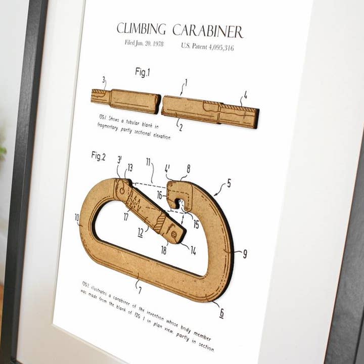 Simply Cut Art - Wholesale Art Print - Climbing Gifts, Carabiner Patent Art