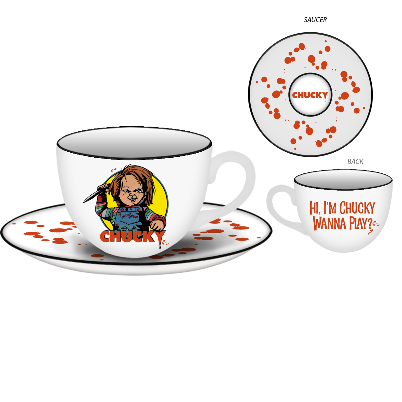 Wholesale CHUCKY HI WANNA PLAY China Teacup and Saucer for