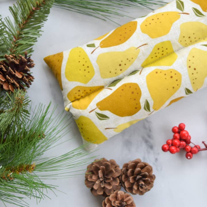 Heating Pad Neck Wrap, Hot + Cold Flaxseed Pack- Yellow Pear for wholesale by Wild Clementine Co.