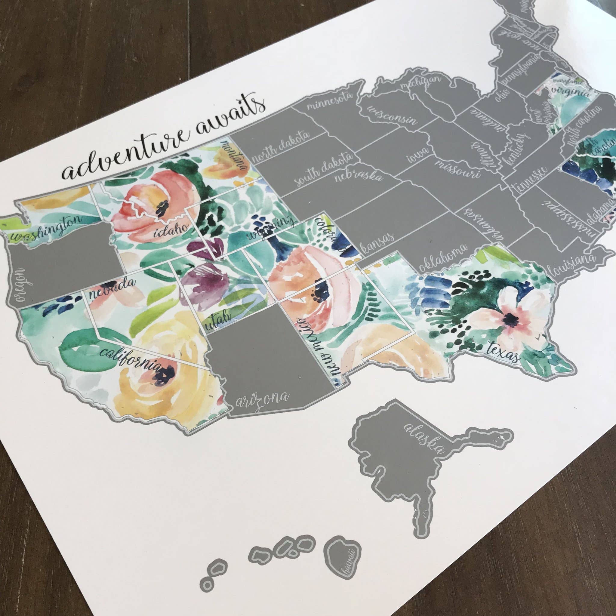 Waypoint Wanders - Wholesale Map - Floral US Scratch Off Map1