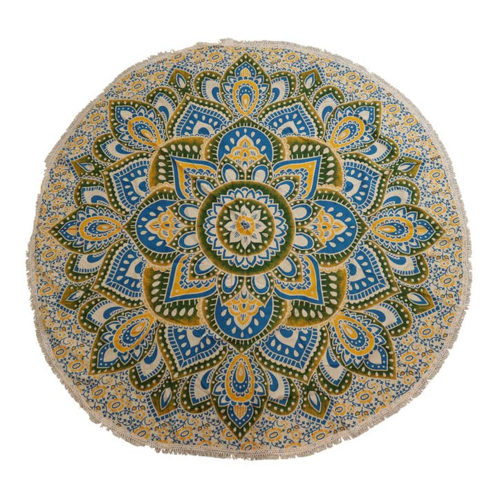 Large round art mandala in cotton - Yellow and blue for wholesale by AW Artisan