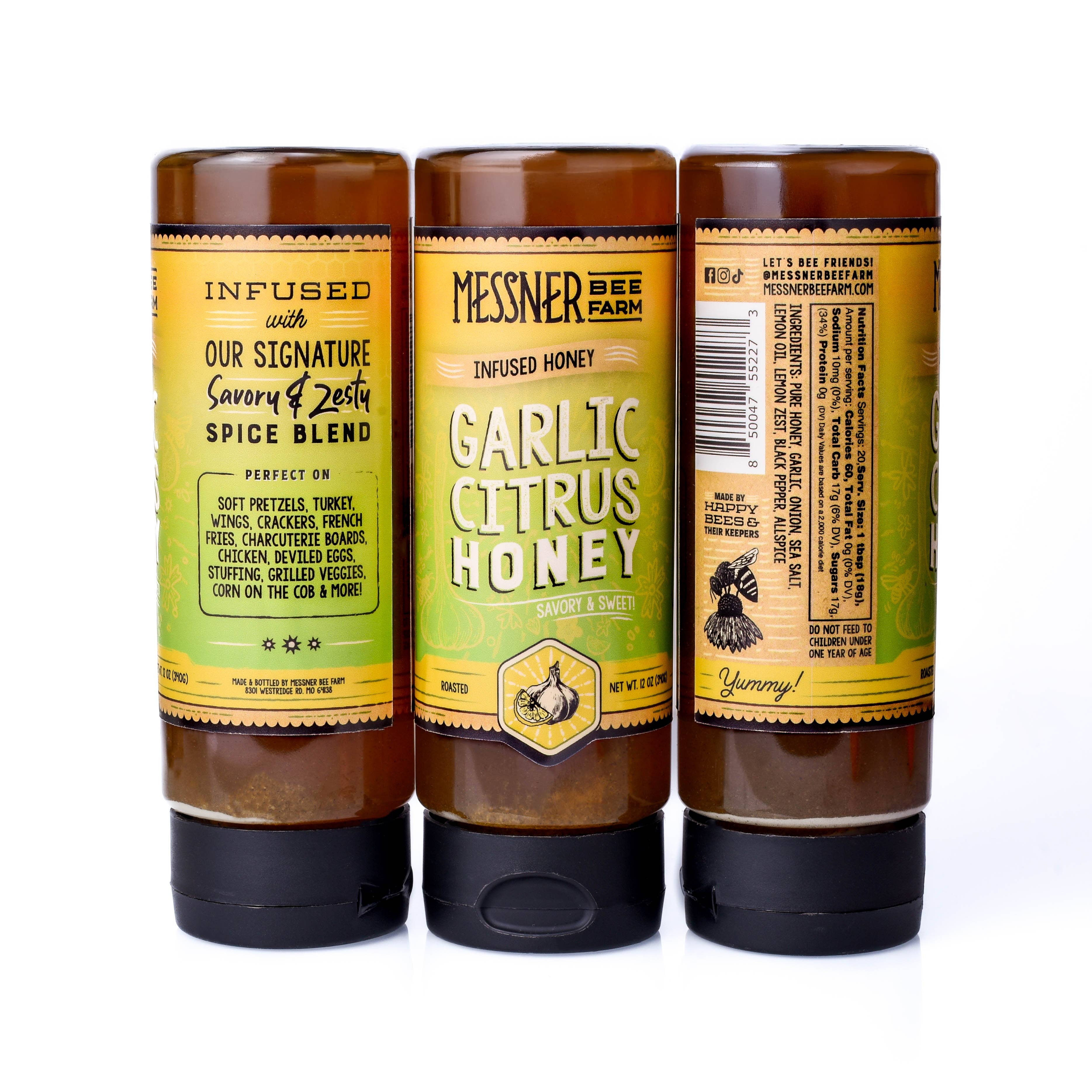 Messner Bee Farm - Wholesale Honey - Roasted Garlic Citrus Infused Honey / Savory & Zesty / 12 oz1