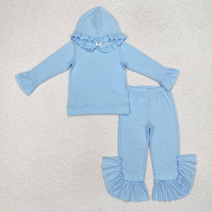 Aier Wholesale - Wholesale Top & Pant Set - Kids - 5 Colors Cotton Sibling Baby Girls Hooded Ruffle Top Bell Pants Clothes Sets