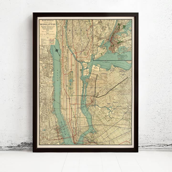 Vieille carte de New York et Manhattan 1924 Carte vintage de NY | Impression d'art mural de carte vintage pour la vente par OldCityPrints - Old Maps and Posters