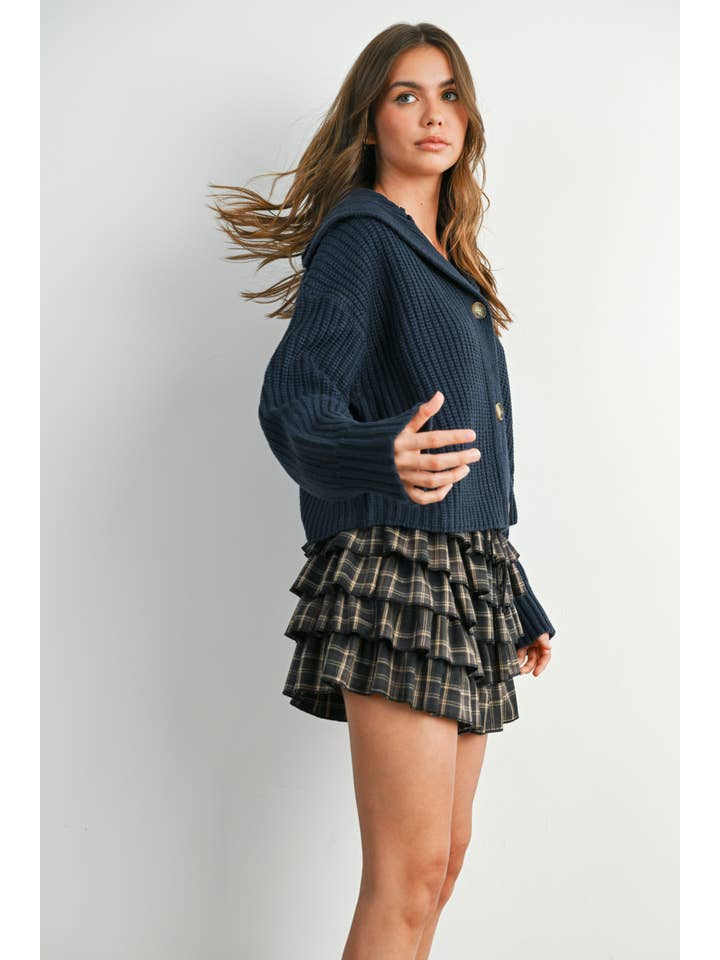 BUTTERMELON - Wholesale Cardigan - Women's - Button-Front Cropped Long Sleeve Top - BMW78697