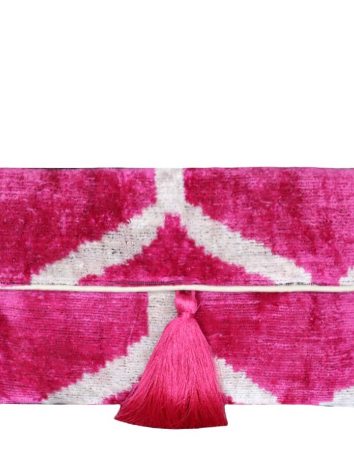 Clutch aus handgewebtem Seidenvelours-Ikattuch für den Großhandel von AYCA DESIGN