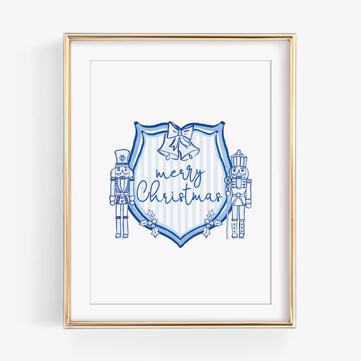 Impression artistique en bleu et blanc sur l'emblème de Noël pour la vente par Liesel Anne Studios