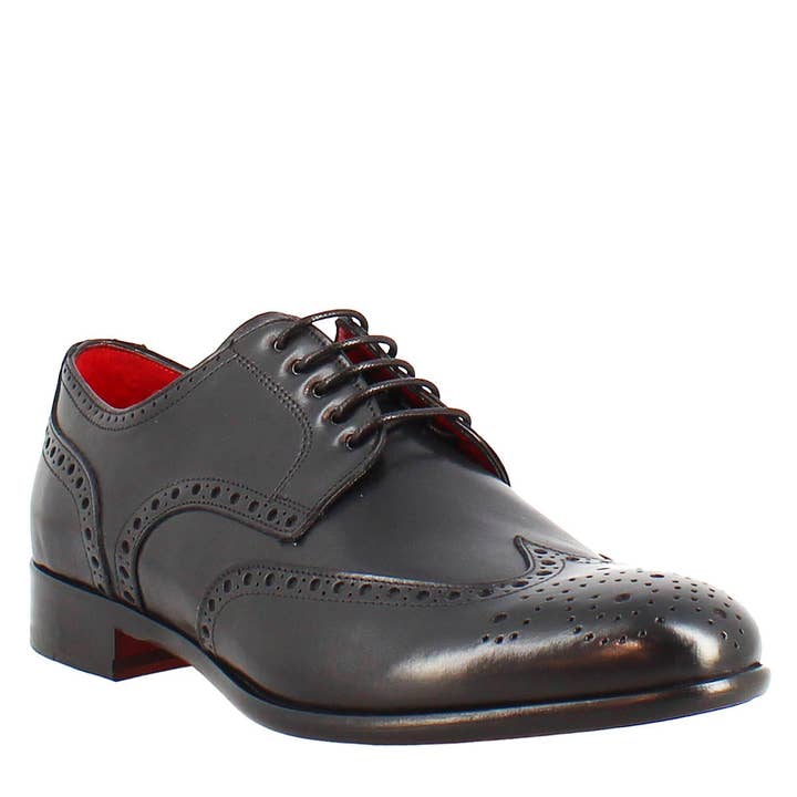 Chaussures richelieu artisanales pour hommes en cuir noir pour la vente par The Royale Leather