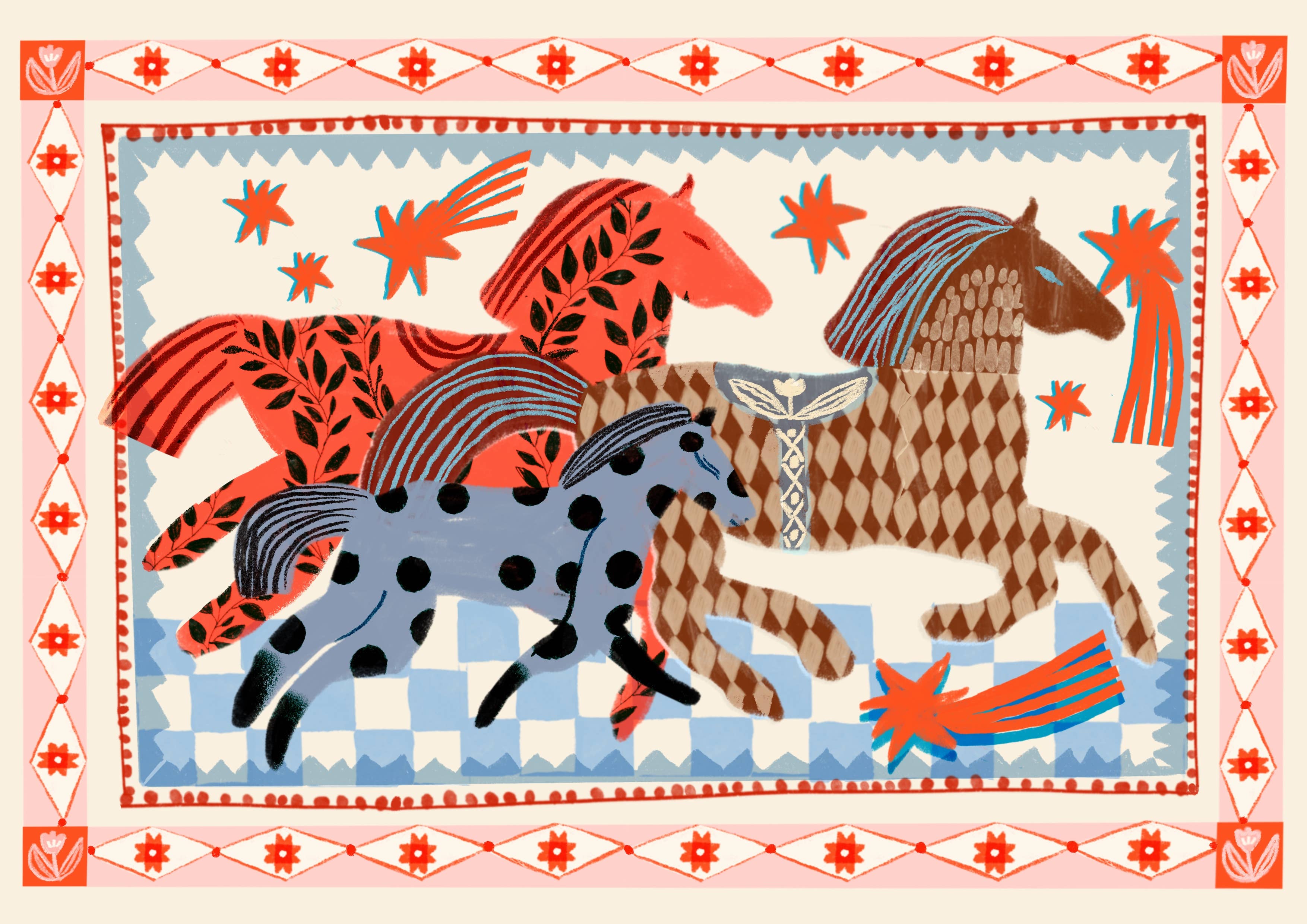 Carole Hillman - Wholesale Art Print - Pink Horse Running 1