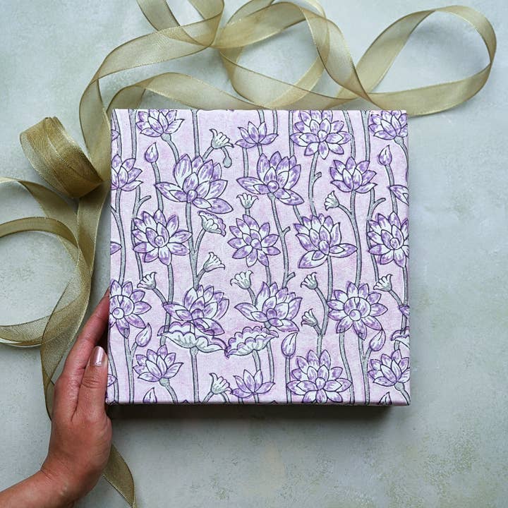 Paper Mirchi - Wholesale Flat Wrap - Block Printed Wrapping Paper Sheets - Lotus Lavender