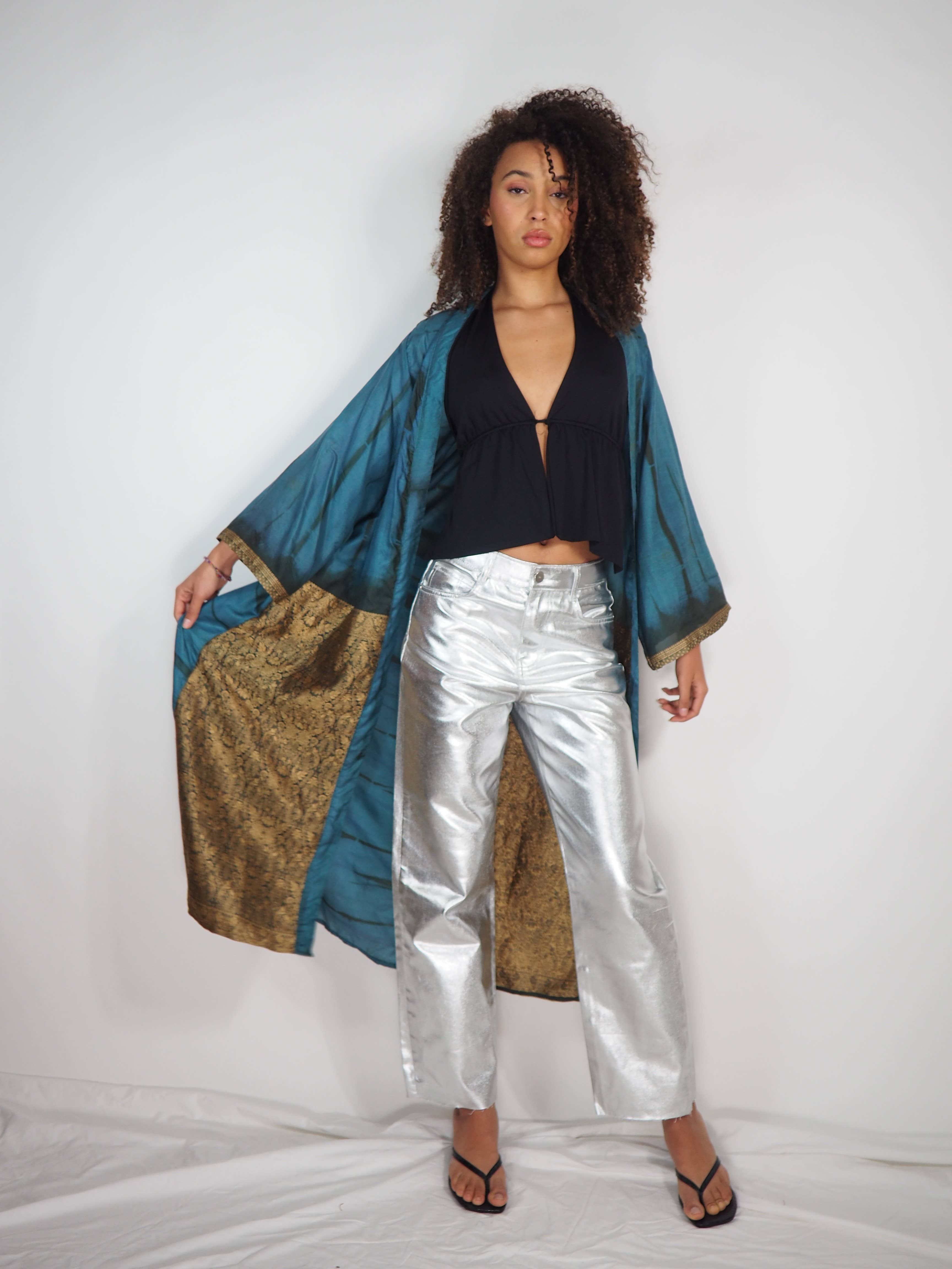 Vagabond Ibiza - Wholesale Kimono - Women's - The Kardash Kimono Long – Up-cycled Vintage Sari Kimono 42