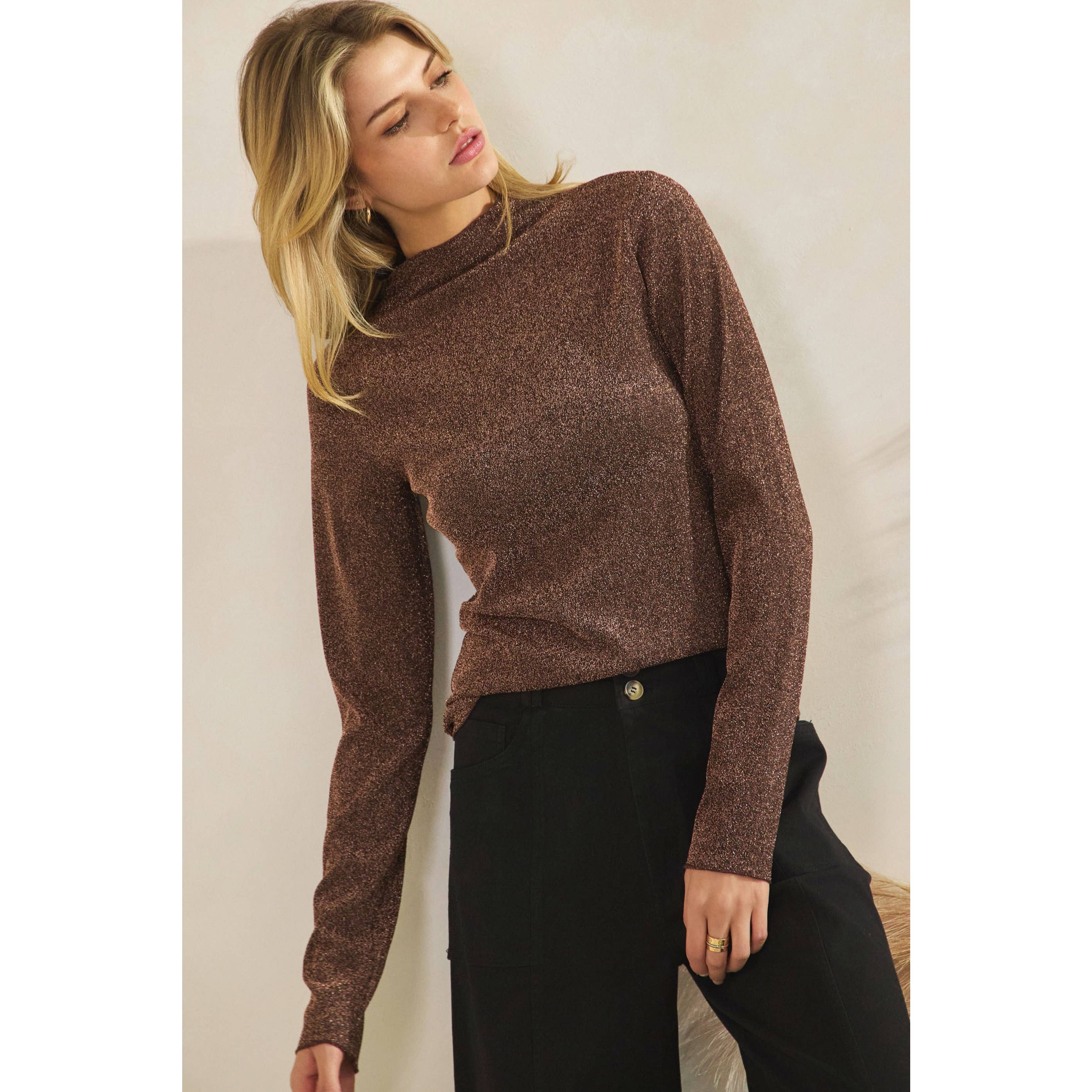 Sage + Fig – wholesale Blouse – Women’s – GLITTER MOCK NECK STRETCHY FITTED TOP (ST7493)11