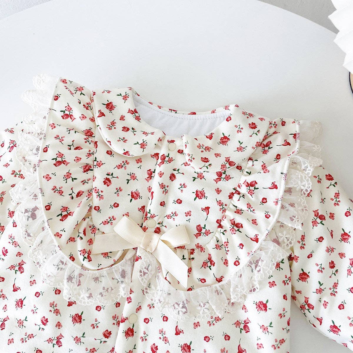 Rouge Ensembles de barboteuse Lolita pour bébé fille avec motif fleuri à petites fleurs et design patchwork en maille en vente sur Faire3