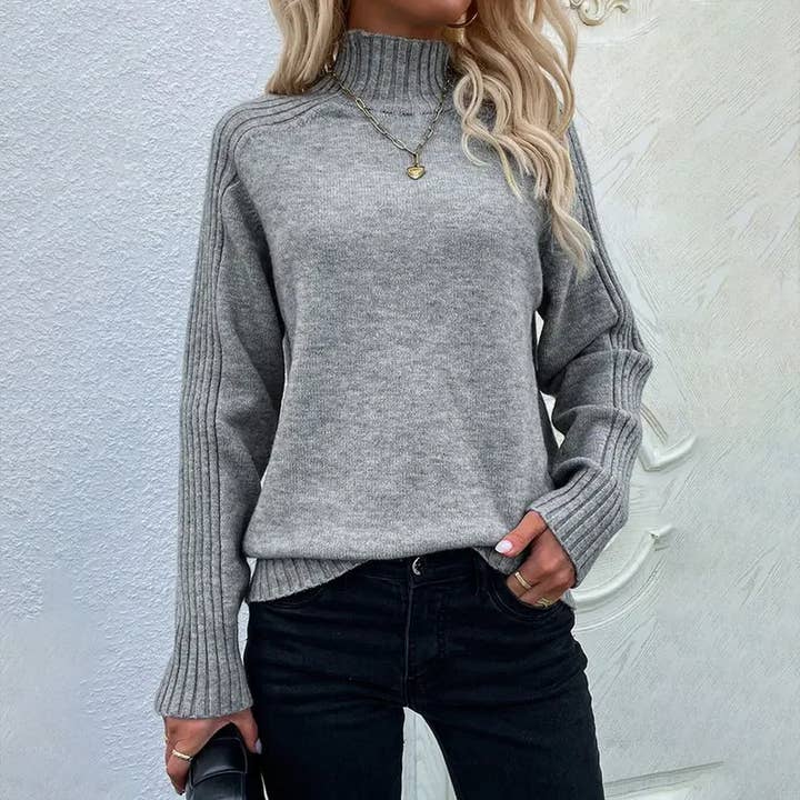 CWOSWL0148_TURTLE NECK LONG SLEEVE CASUAL SWEATER for wholesale by Lily Clothing