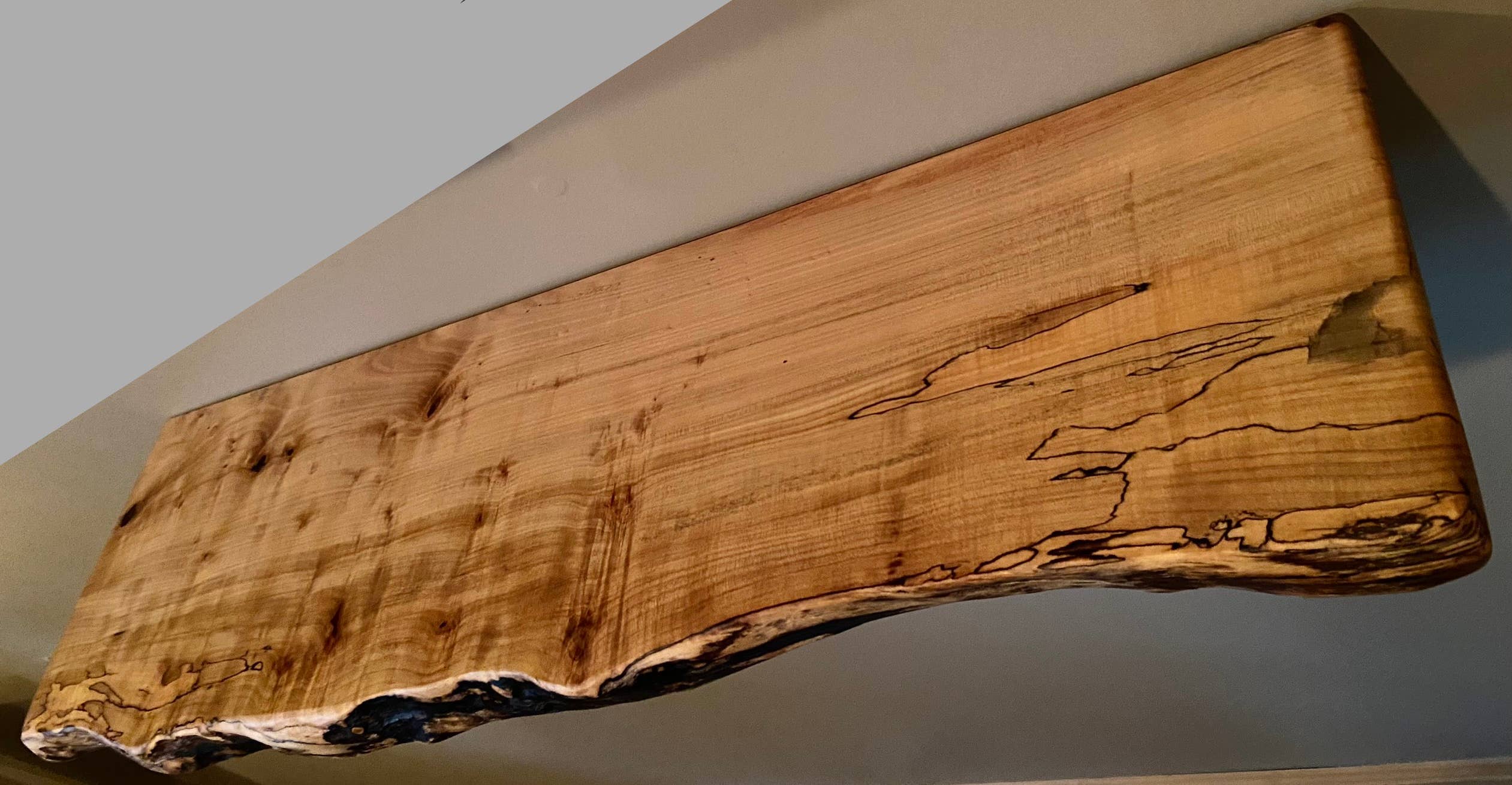 Steel Oak - Wholesale Wall Mounted Shelf - Live Edge Spalted Maple, Ambrosia Maple Wood Floating Shelf5