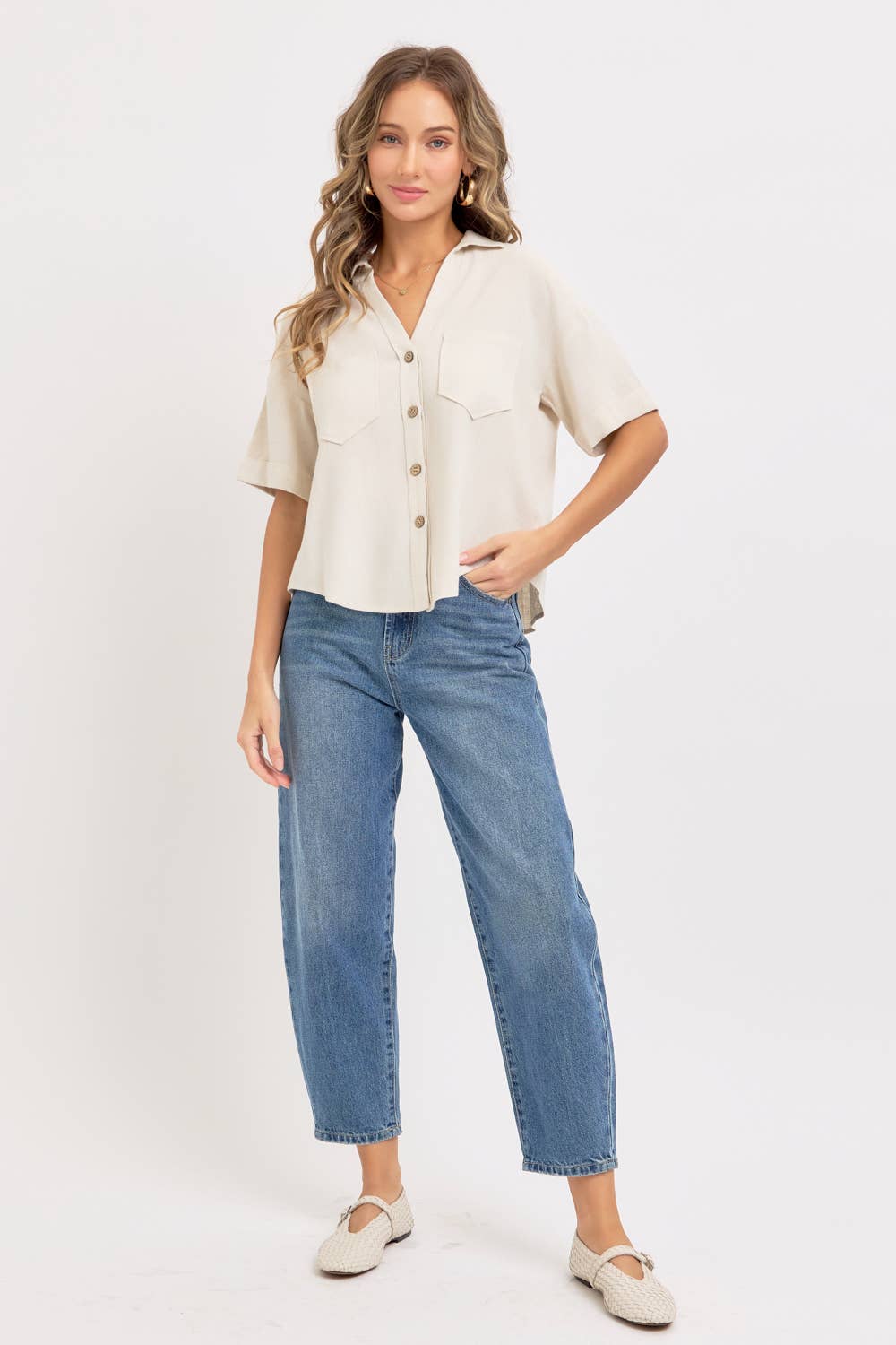 Sweet Lovely by Jen - Wholesale Button Down Shirt - Women's - LINEN BLEND BUTTON DWON CASUAL SHIRT15