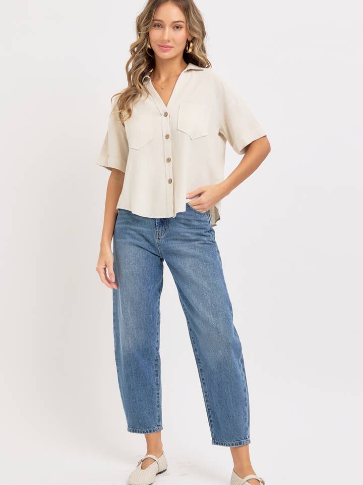 Sweet Lovely by Jen - Wholesale Button Down Shirt - Women's - LINEN BLEND BUTTON DWON CASUAL SHIRT15