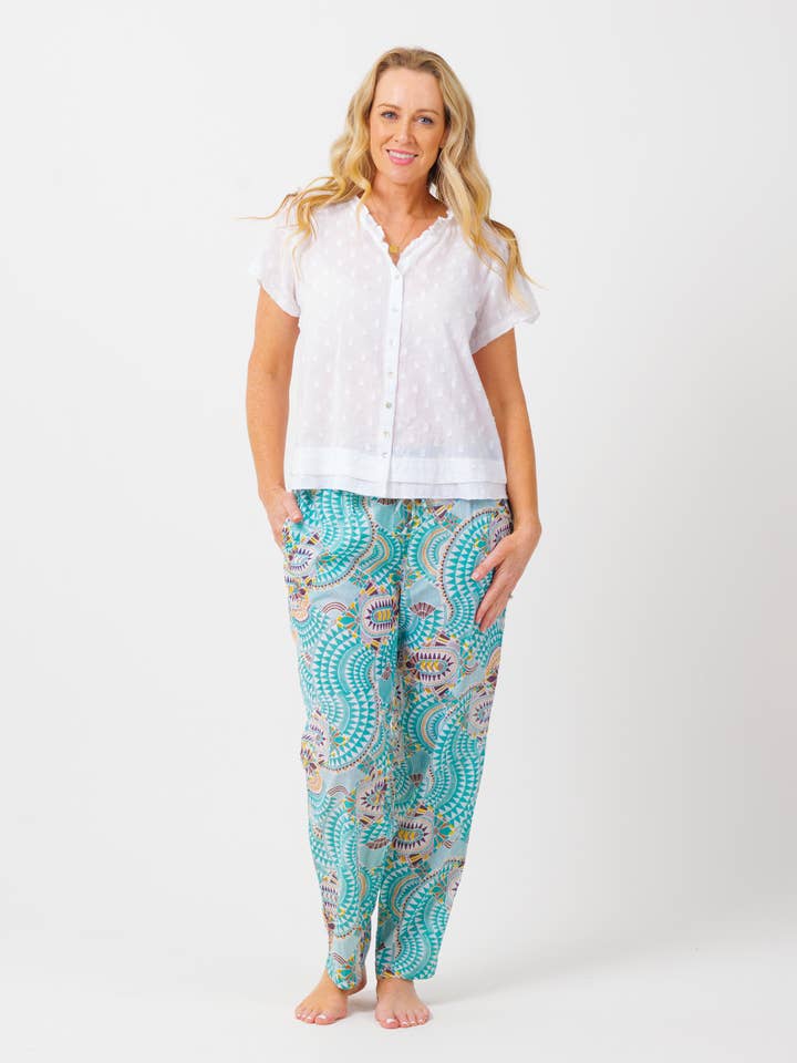 Chilli Bukser i Aqua Geo for engroshandel hos Mozaic by Euro Dreaming