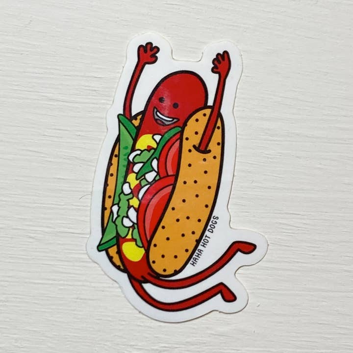 Pegatina con diseño de Chicago Dog Jump! para venta al por mayor de Haha Hot Dogs