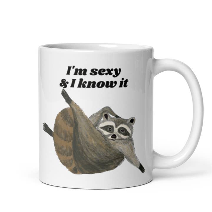 I'm sexy & I know it - Raccoon Funny Mug for wholesale by Debbie Draws Funny