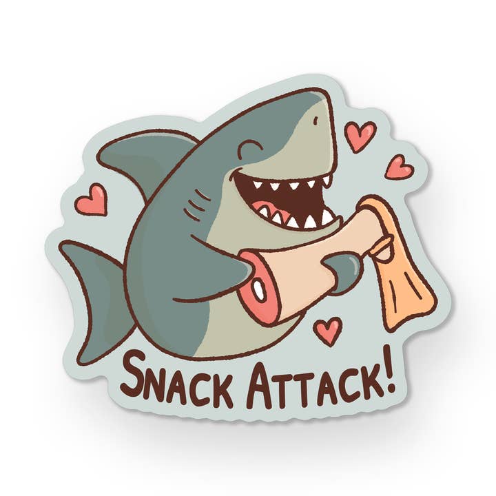 Snack Attack Shark – 3" Vinyl Sticker for wholesale by dash&doodle