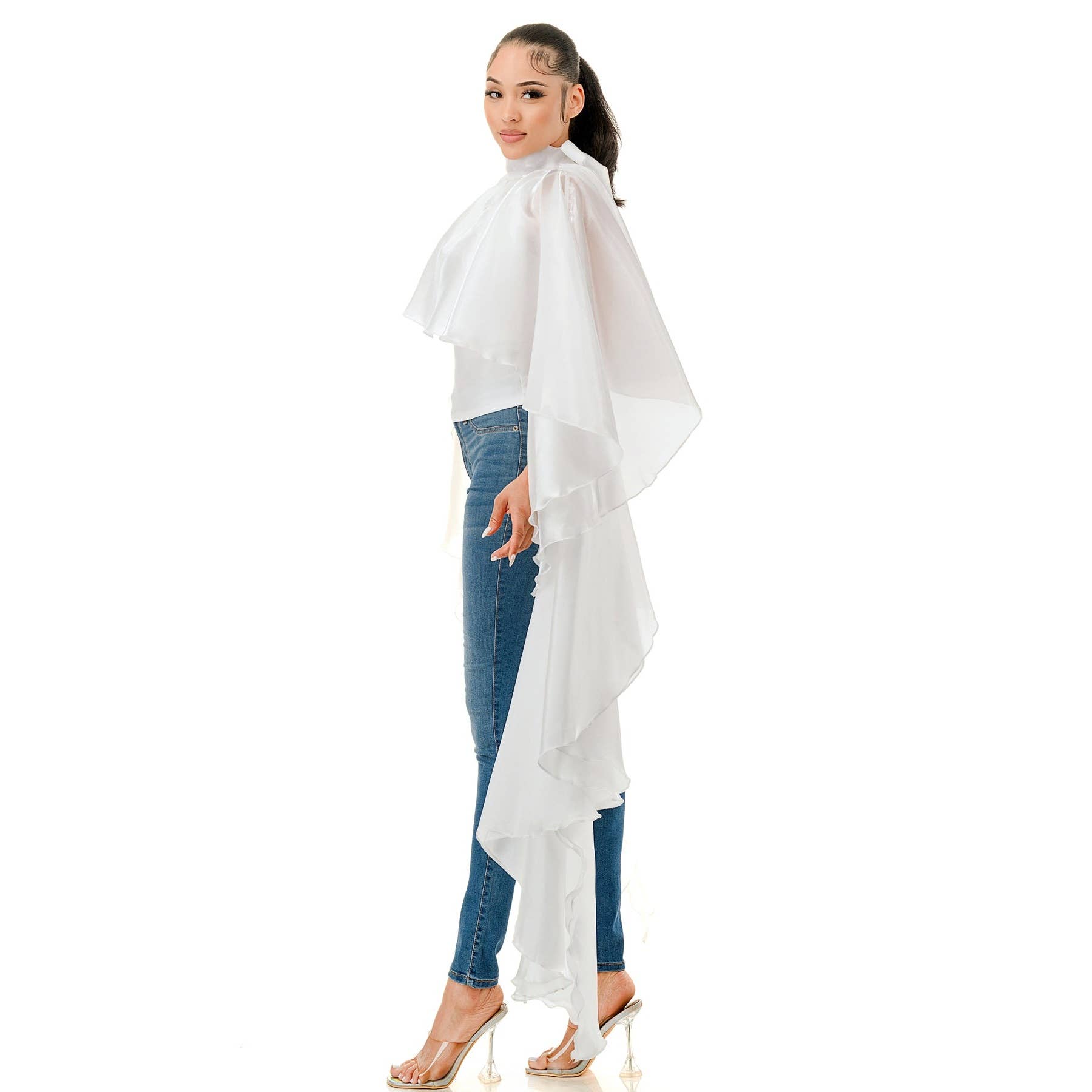 Black Pearl Clothing - Wholesale Blouse - Women's - Ruffled Extended Long Flare Sleeves Organza Blouse6