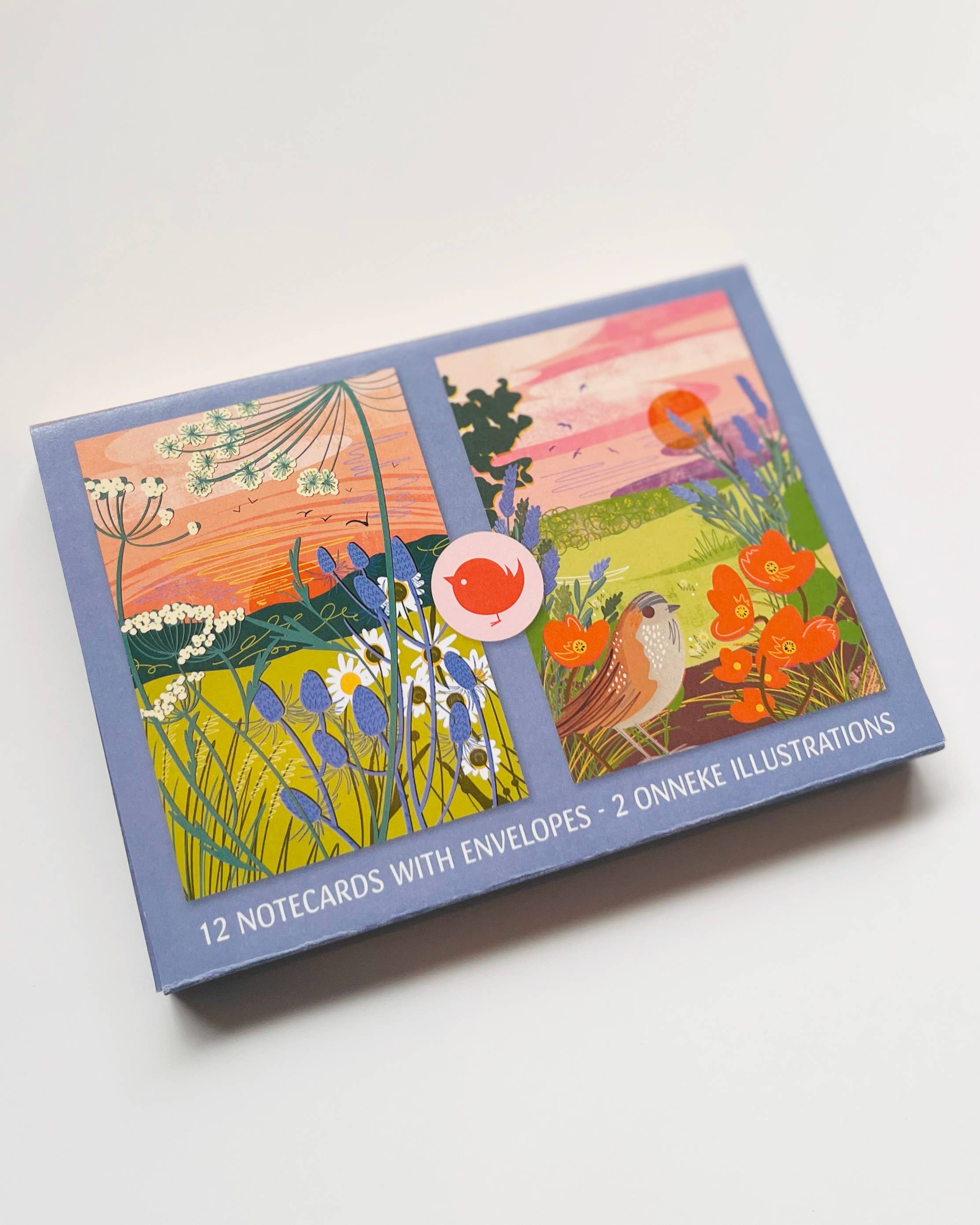 Onneke – wholesale Thank you card – Pack of 12 notecards with envelopes, 2 floral illustrations2