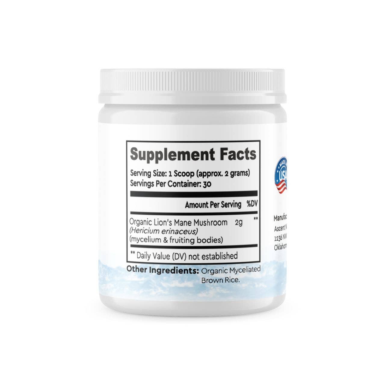 Ascent Nutrition - Wholesale Oral Supplement/Vitamin - Organic Lion's Mane Mushroom Powder, 60 Grams1