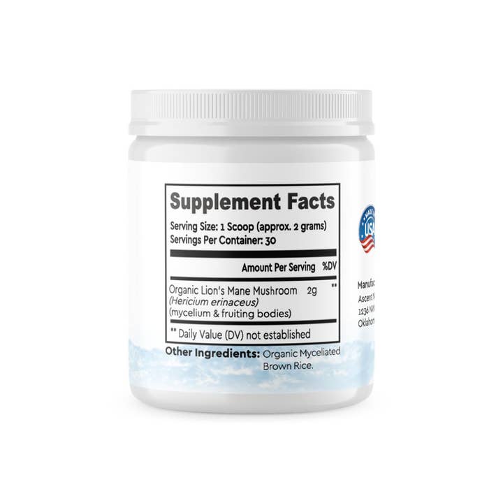 Ascent Nutrition - Wholesale Oral Supplement/Vitamin - Organic Lion's Mane Mushroom Powder, 60 Grams1