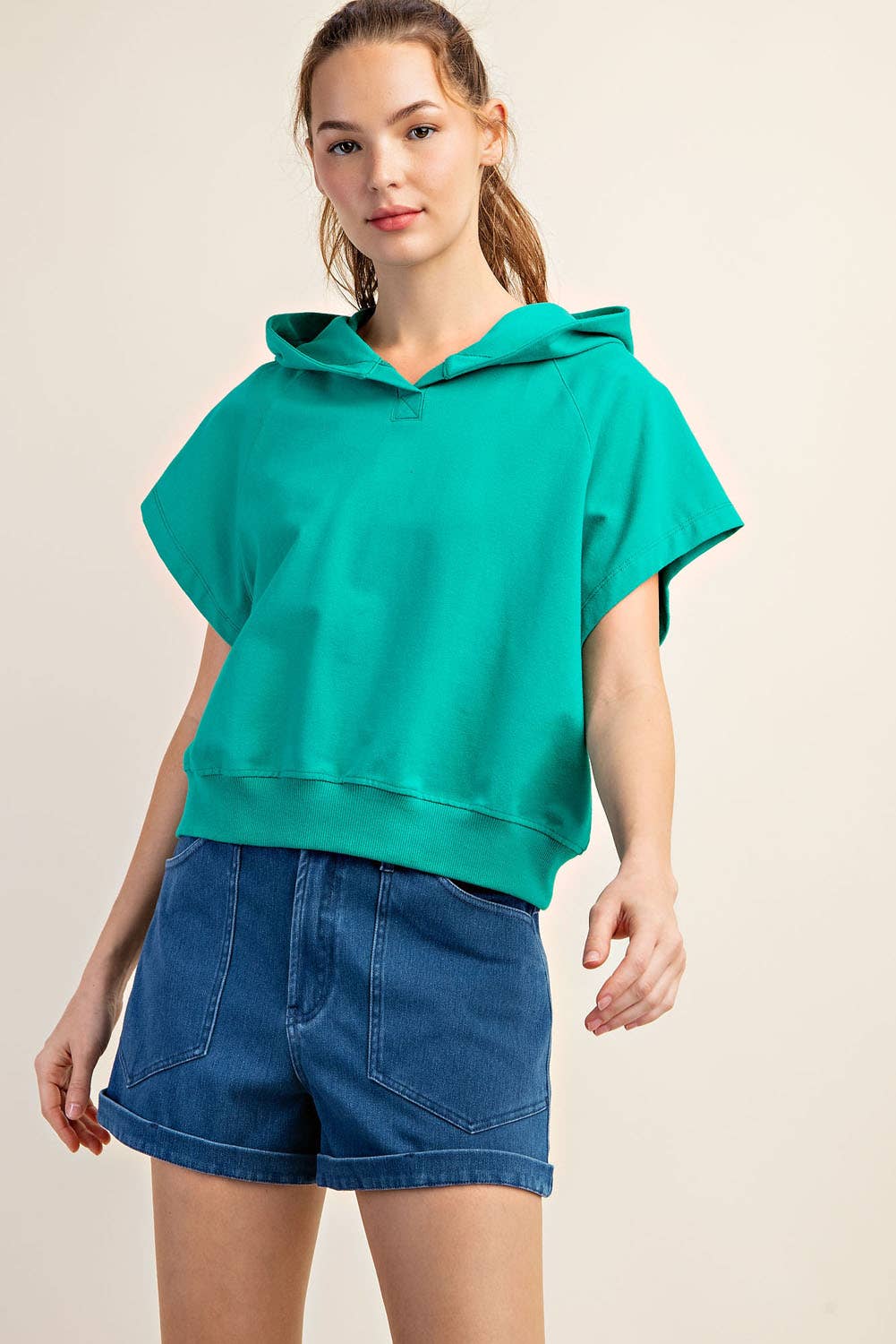 Rae Mode - Wholesale Hoodie - Women's - COTTON LYCRA SHORT SLEEVE HOODIE TOP6