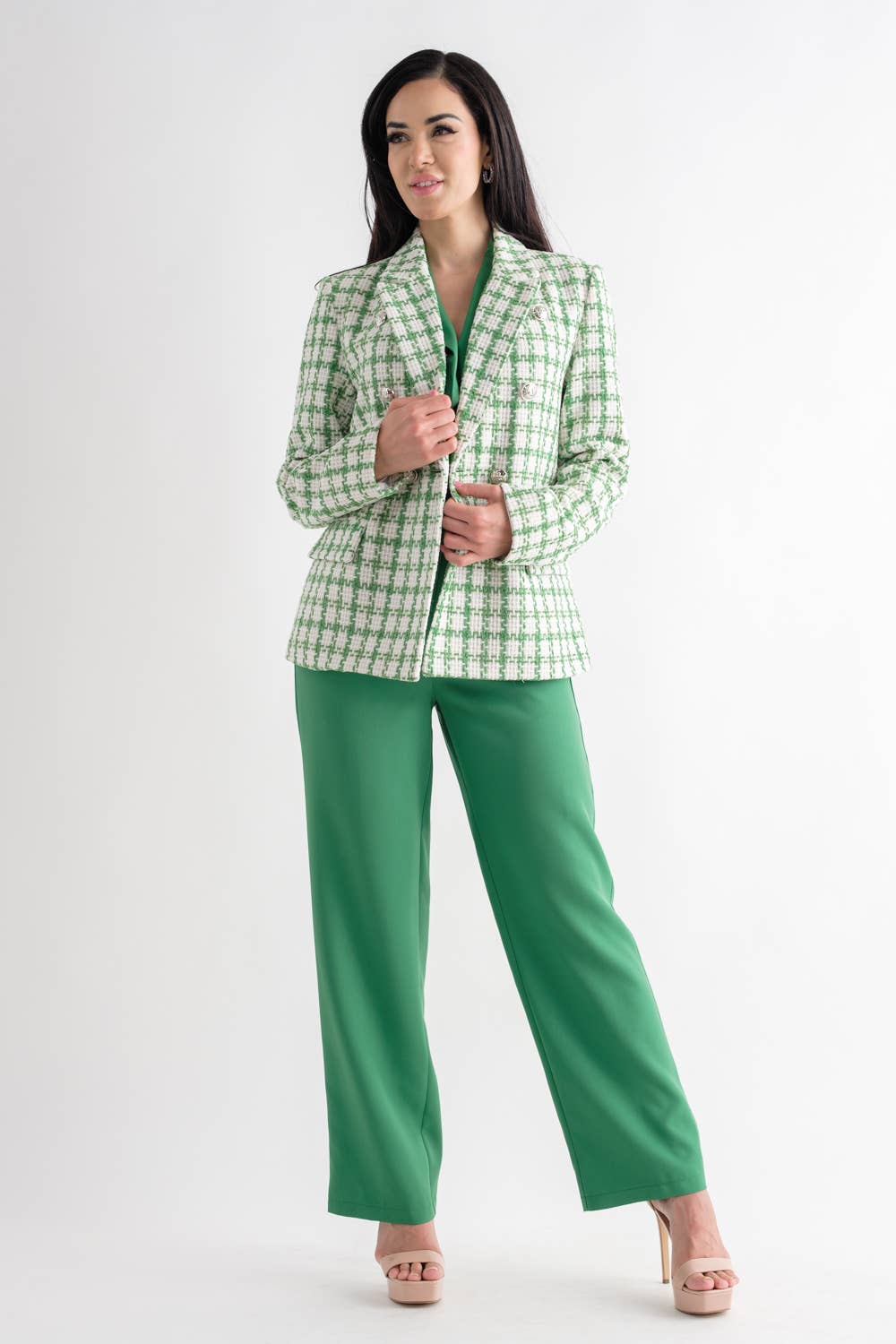 Tea & Cup - Wholesale Blazer - Women's - TCH8079-Tweed double-breasted blazer4