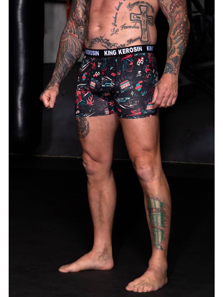 black Boxer Shorts "Rockabilly Devil" for wholesale on Faire4