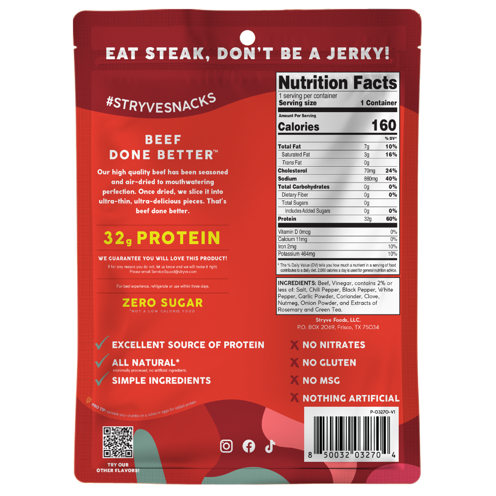 Stryve Foods, LLC - Wholesale Jerky - Stryve Thinly Sliced Steak Spicy Pepper - 2oz1