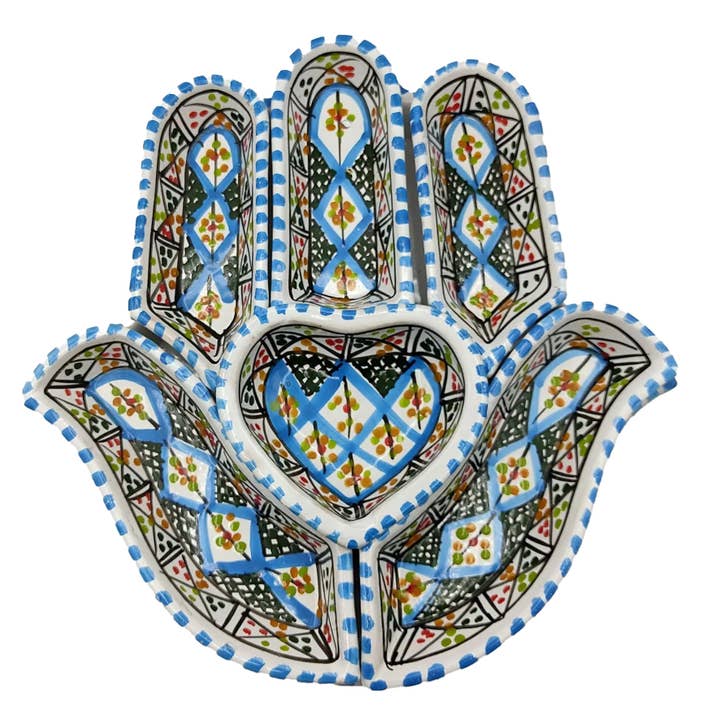 Plat de service Main de Fatima en céramique peinte à la main pour la vente par Etnico del Mondo