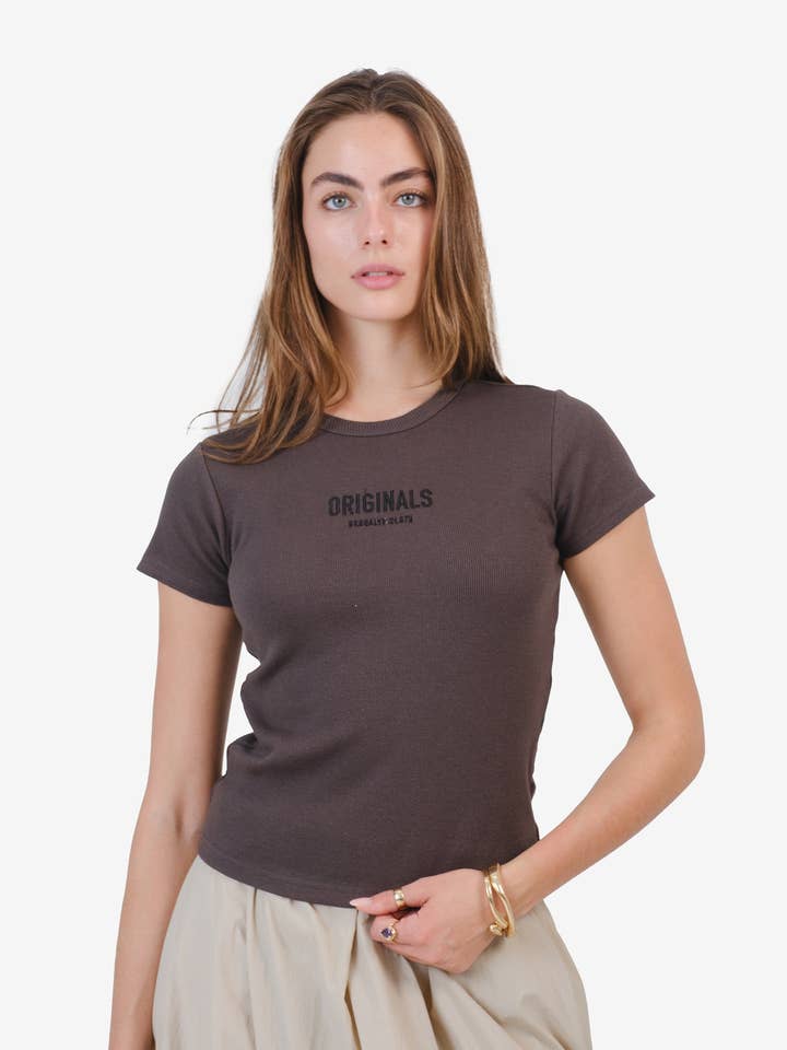 Women's Originals Ribbed Baby Tee for wholesale by Brooklyn Cloth