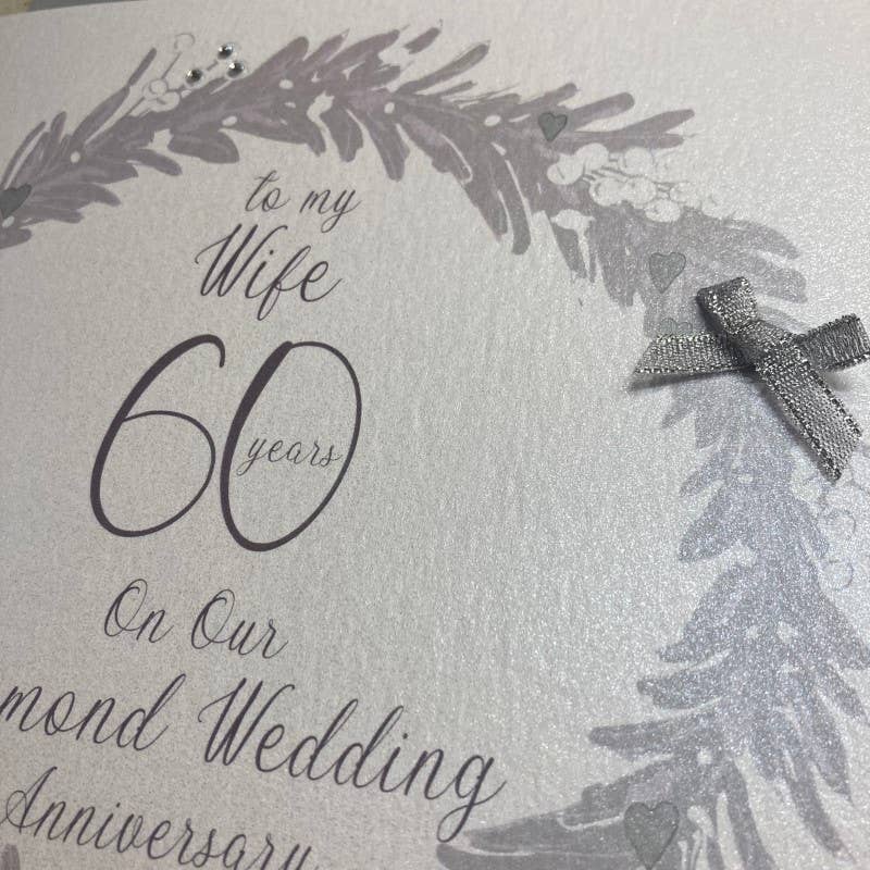 White Cotton Cards – wholesale Anniversary card – Wife 60th Diamond Anniversary Wreath Card (XDG60-W)1