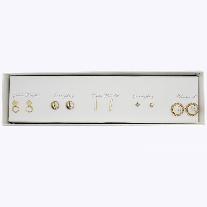 Fashion City - Wholesale Jewelry Set - 5 Pairs Multipack Stud Earrings Set with Gift Box