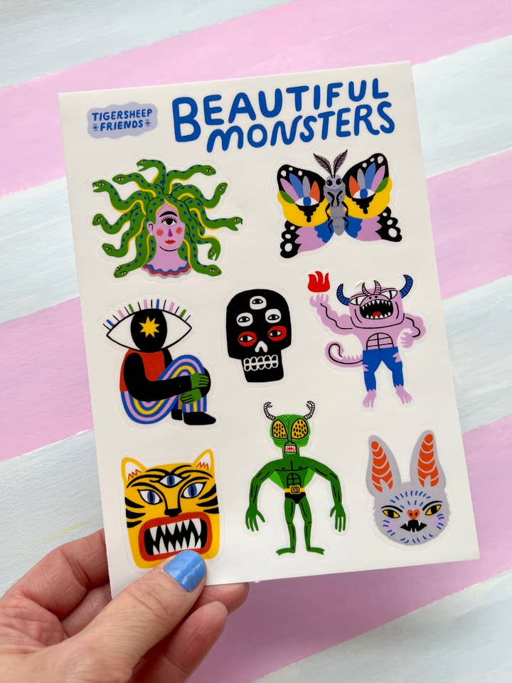 Beautiful Monsters Sticker sheet for wholesale by Tigersheep Friends