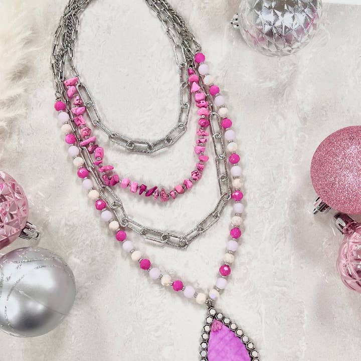 Pink Moment Four Strand Silver Necklace for wholesale on Faire0