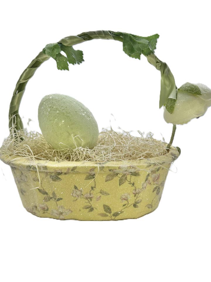 Cesta Floral com Coelhinho - Oval, Amarelo por atacado de Sherri's Designs