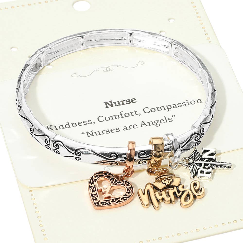 Sensibling Corp. - Wholesale Charm/Dangle Bracelet - Nurse Message Heart Charm Stretch Bracelet1
