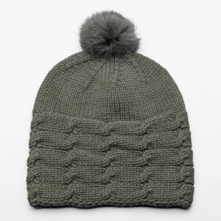 ALL SET! 100% Pure Wool Fancy Cable Beanie (convertible) - Martini Olive for wholesale by love Kate