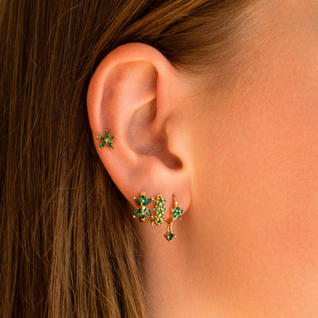 Rosies - Wholesale Single Earring - Piercing classic flower green1