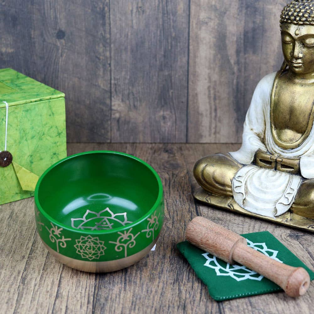 Natures Artifacts Inc - Wholesale Meditation Supplies - Heart Green Chakra Singing Bowl Gift Set2