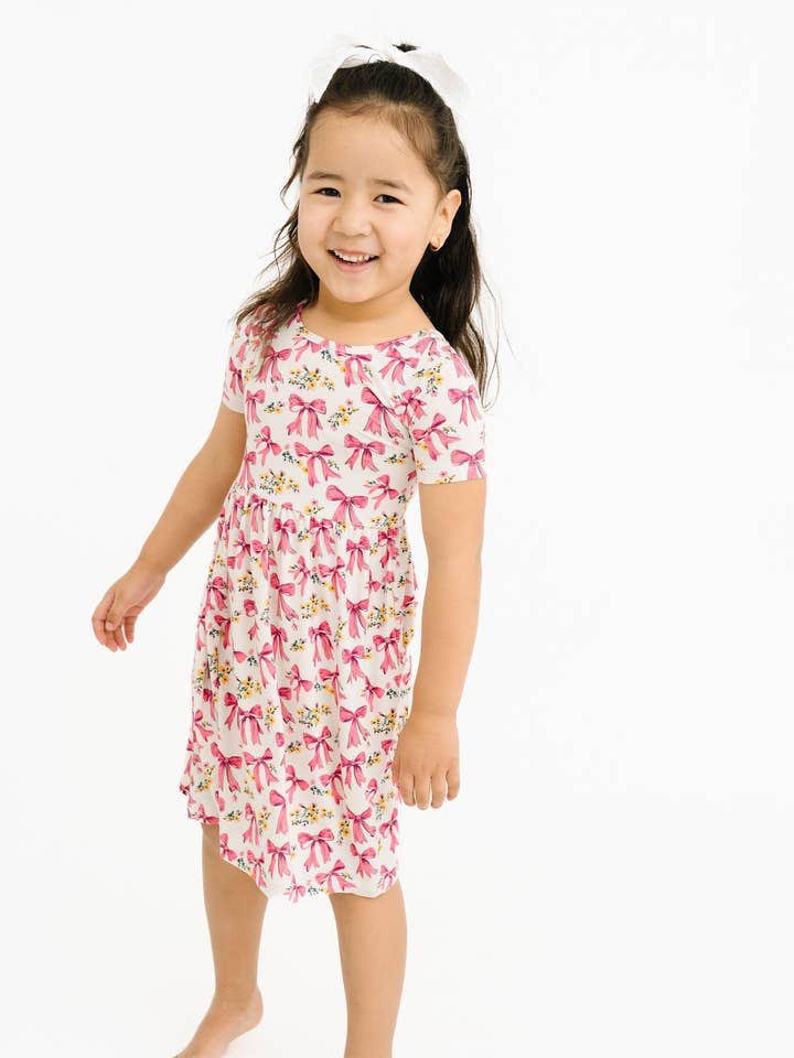 Little One Shop - Wholesale Clothing Set - Baby - Bloom Bows Short Sleeve Bamboo Dress