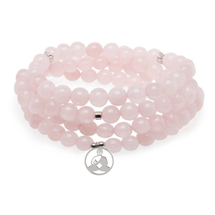 KARMA YOGA SHOP – Pulseira de missangas por atacado – Pulseira Mala “Buddha” com 108 contas de quartzo rosa