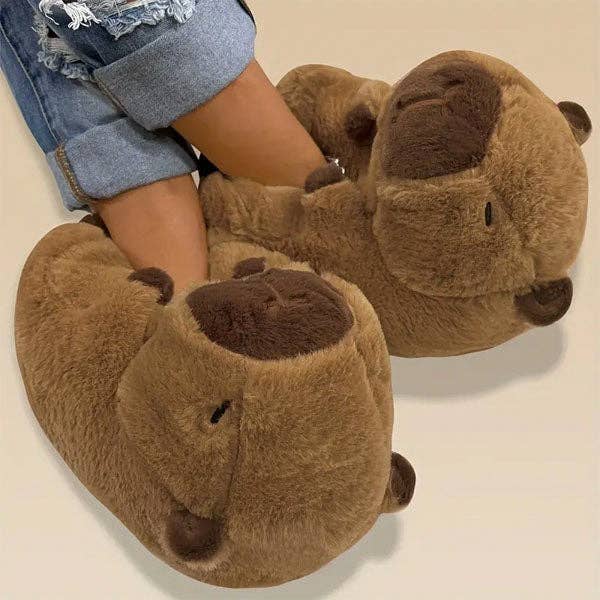 Showcase - Wholesale Slippers - Women's - Capybara Plush Fluffy Animal Slippers6