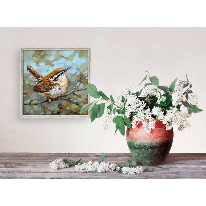 Wren Looking For Signs Mini Framed Canvas for wholesale by GreenBox Art